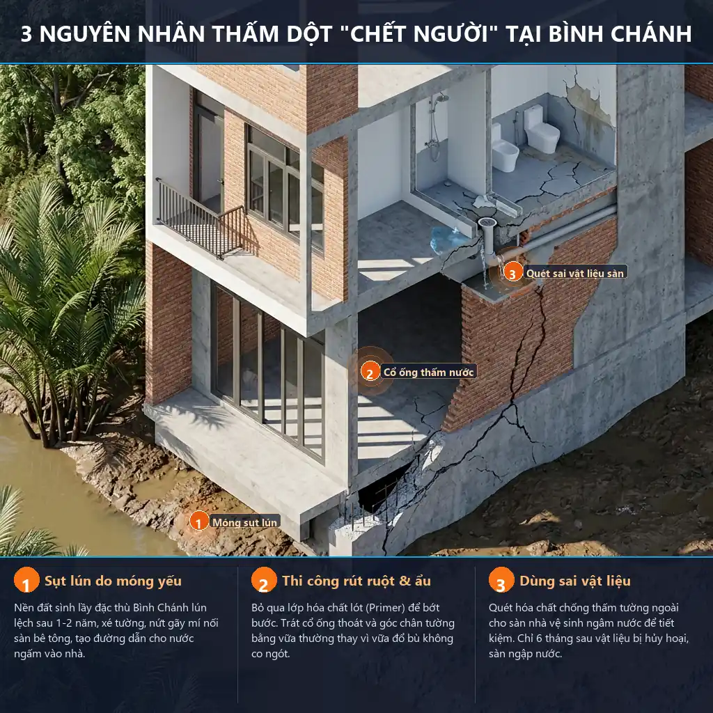 vật liệu chống thấm bình chánh - nguyên nhân thấm dột