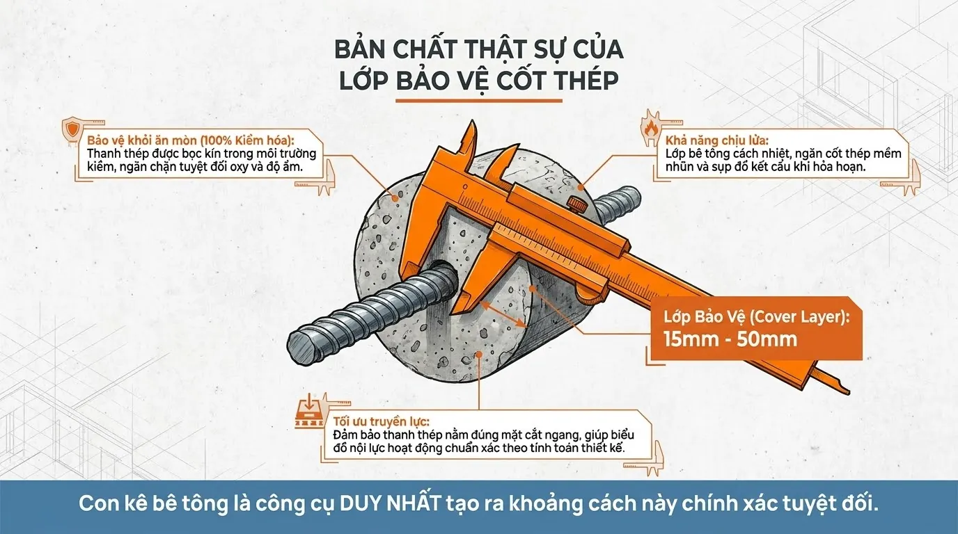 con kê bê tông long hậu - lớp bê tông bảo vệ
