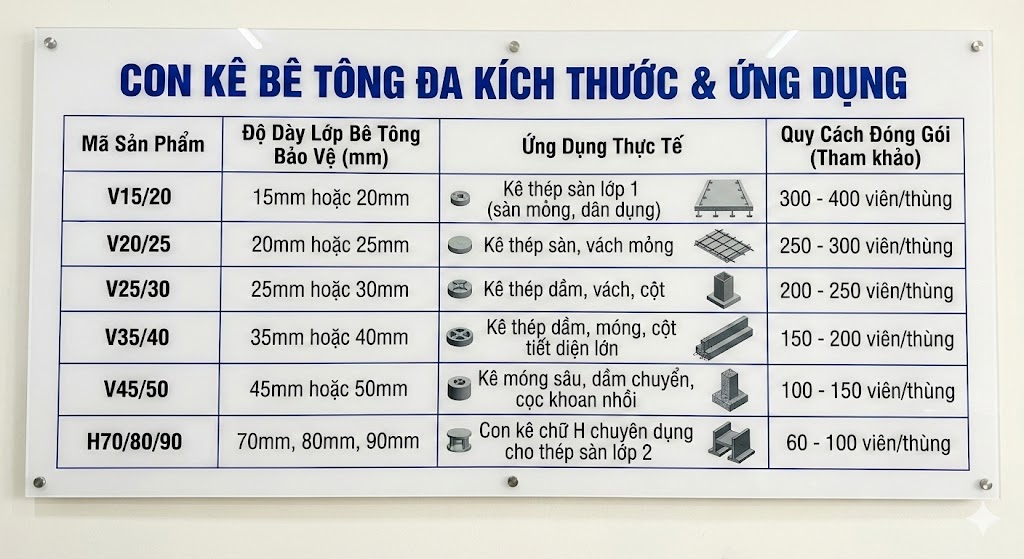 Bảng Phân Loại Viên Kê Bê Tông