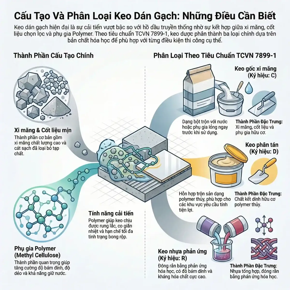Keo dán gạch bình chánh - cấu tạo keo dán gạch