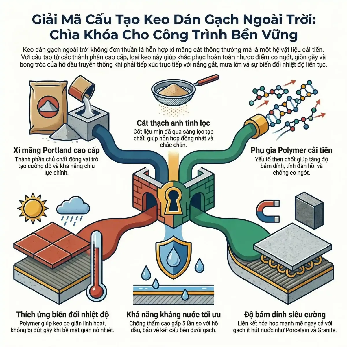 định mức keo dán gạch ngoài trời - cấu tạo