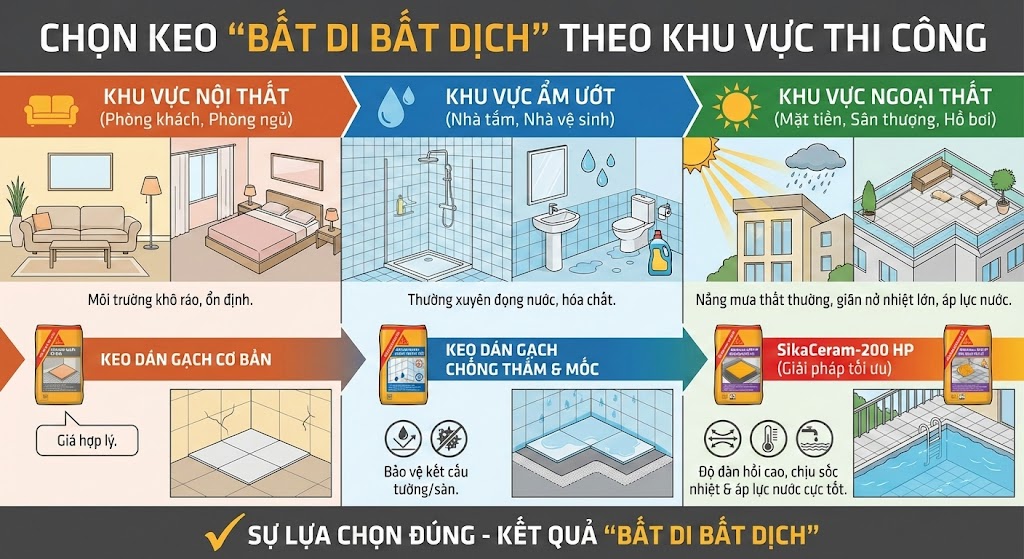 Chọn Keo Dán Gạch Sika Theo Khu Vực Thi Công