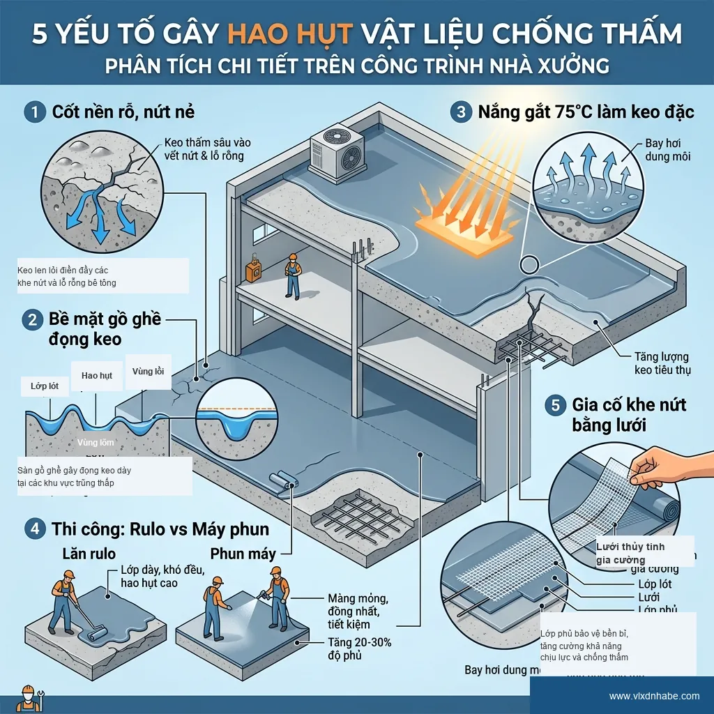 định mức vật liệu chống thấm - yếu tố ảnh hưởng hao hụt