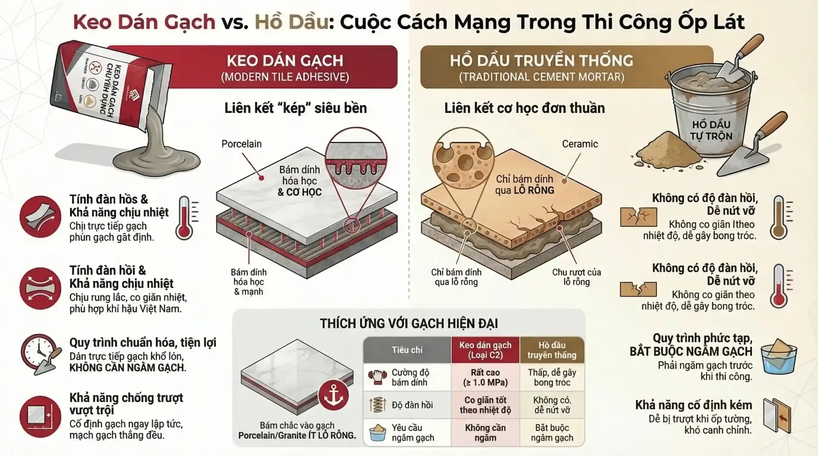 báo giá keo dán gạch - so sánh keo dán gạch với hồ dầu