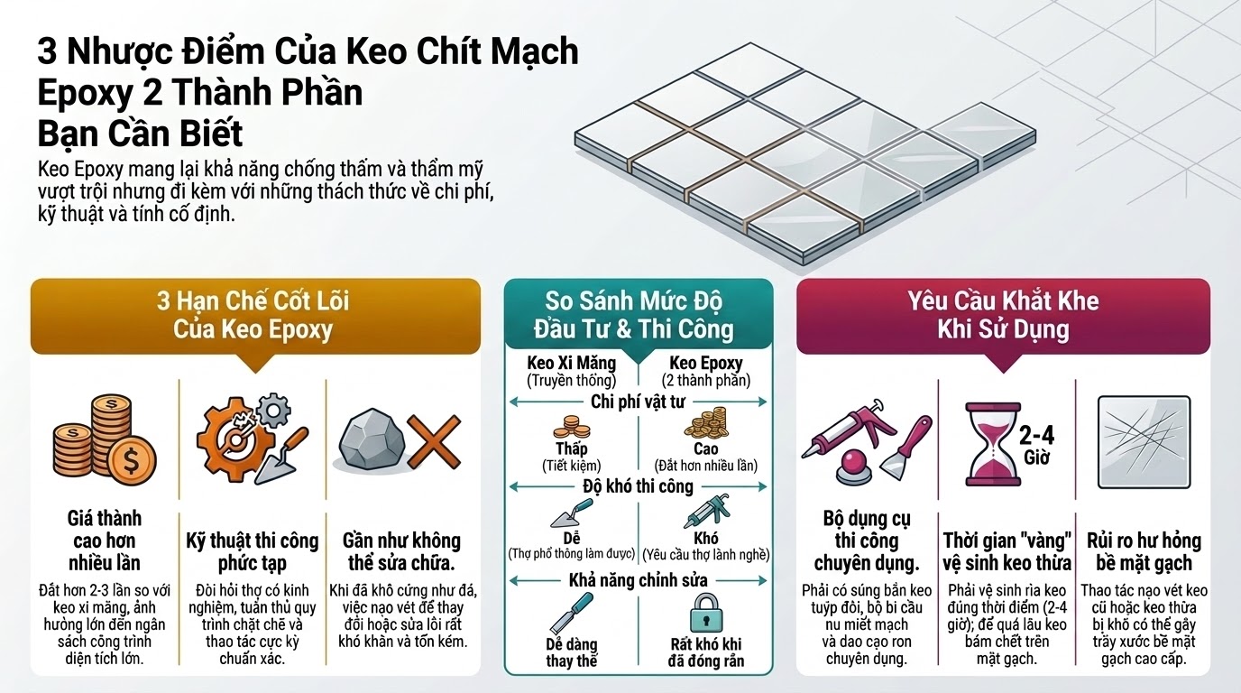Ưu nhược điểm keo chít mạch 2 thành phần- nhược điểm