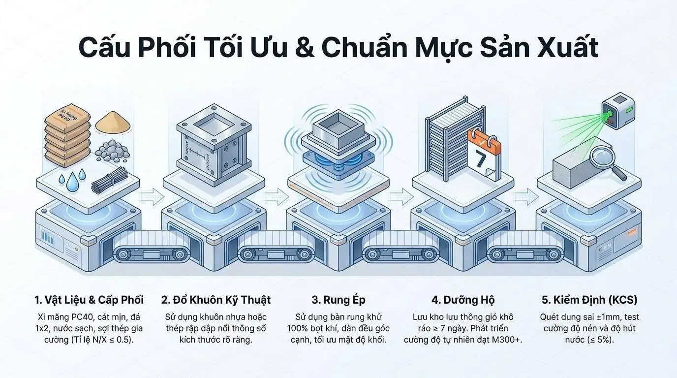 quy trình sản xuất cục kê bê tông cần giuộc