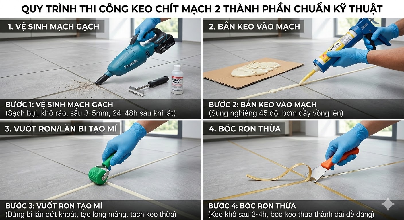 Quy Trình Thi Công Keo Chít Mạch 2 Thành Phần