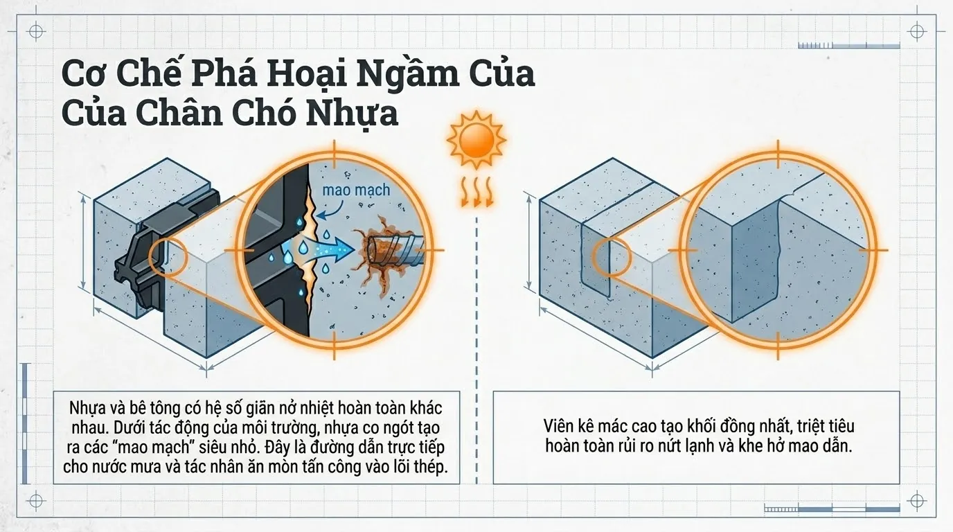 viên kê bê tông mác cao - sai lầm sử dụng con kê nhựa