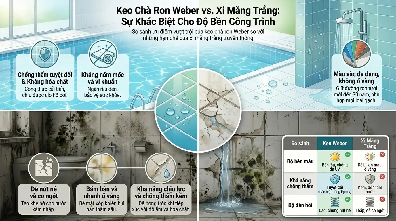 bảng màu keo chà ron weber - So Sánh Keo Chà Ron Weber Với Xi Măng Trắng