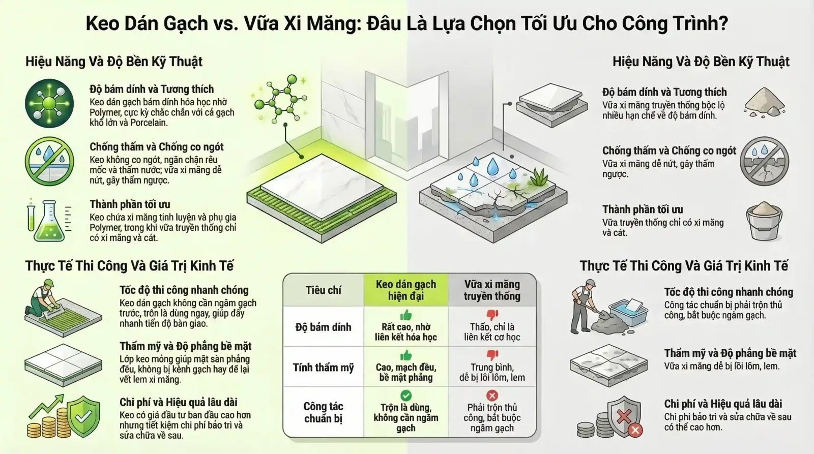 So Sánh Keo Dán Gạch Với Hồ Dầu Truyền Thống