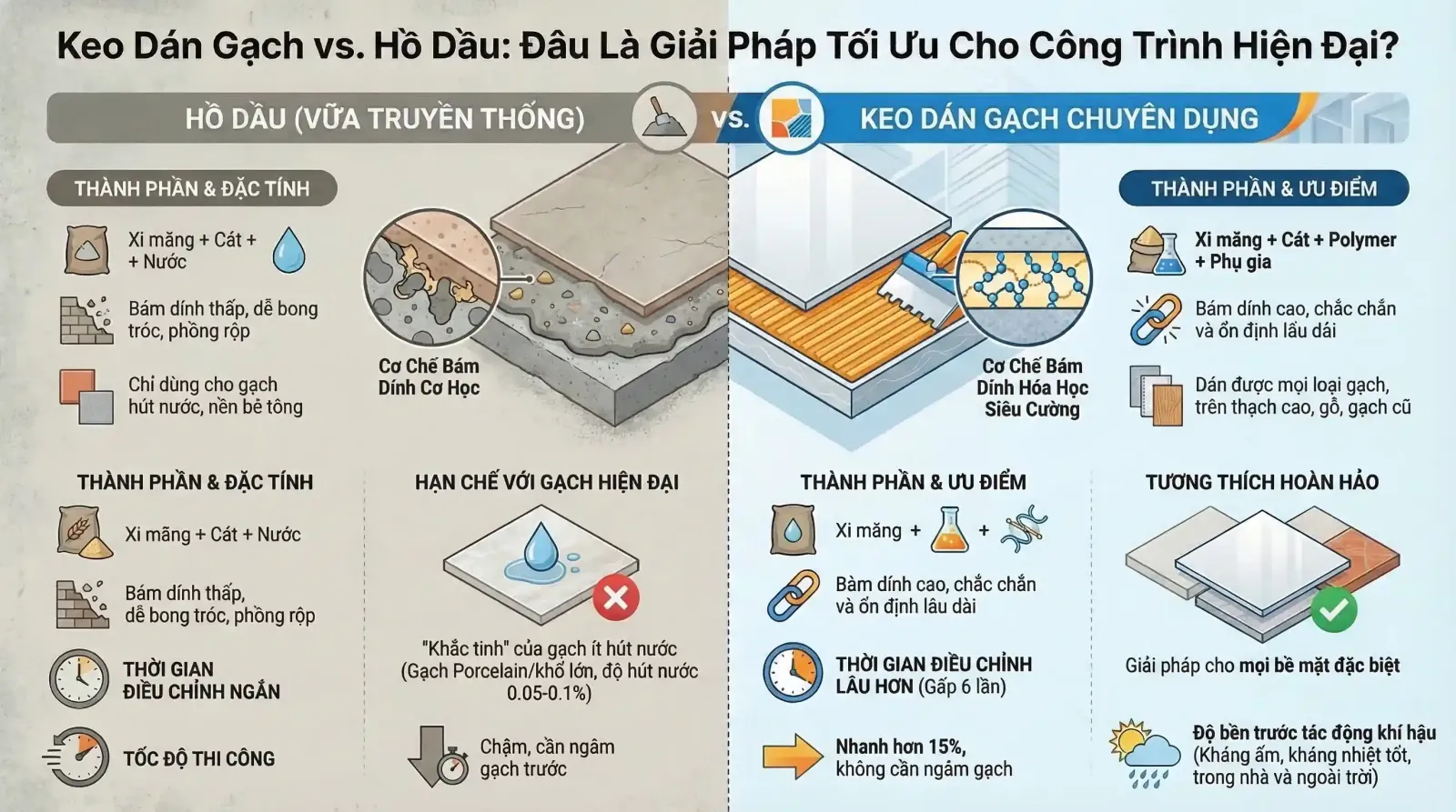 đại lý keo dán gạch - so sánh keo dán gạch với hồ dầu