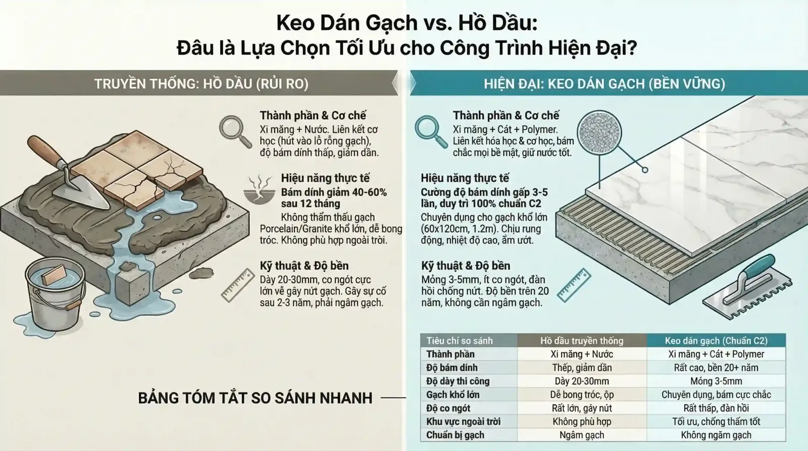 các dòng keo dán gạch ốp tường - So Sánh Keo Dán Gạch Với Hồ Dầu Truyền Thống