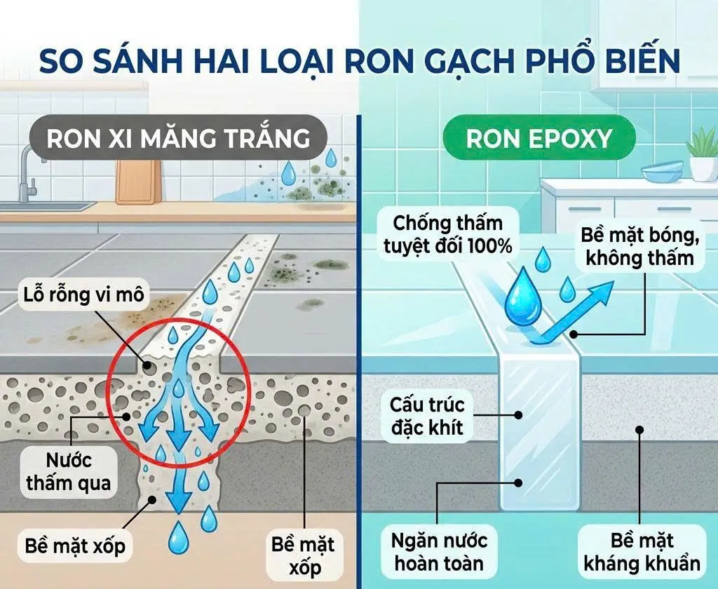 keo chà ron epoxy - So Sánh Ron Xi Măng Trắng Và Ron Epoxy