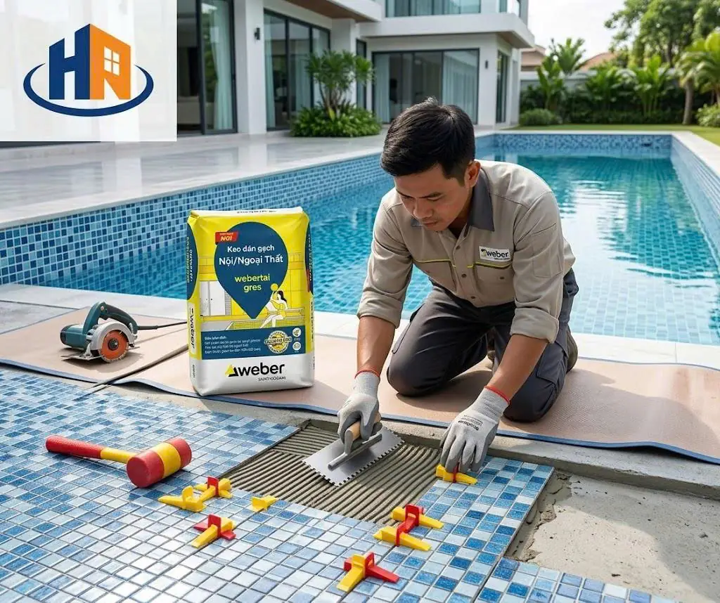 thi công keo dán gạch ngoài trời