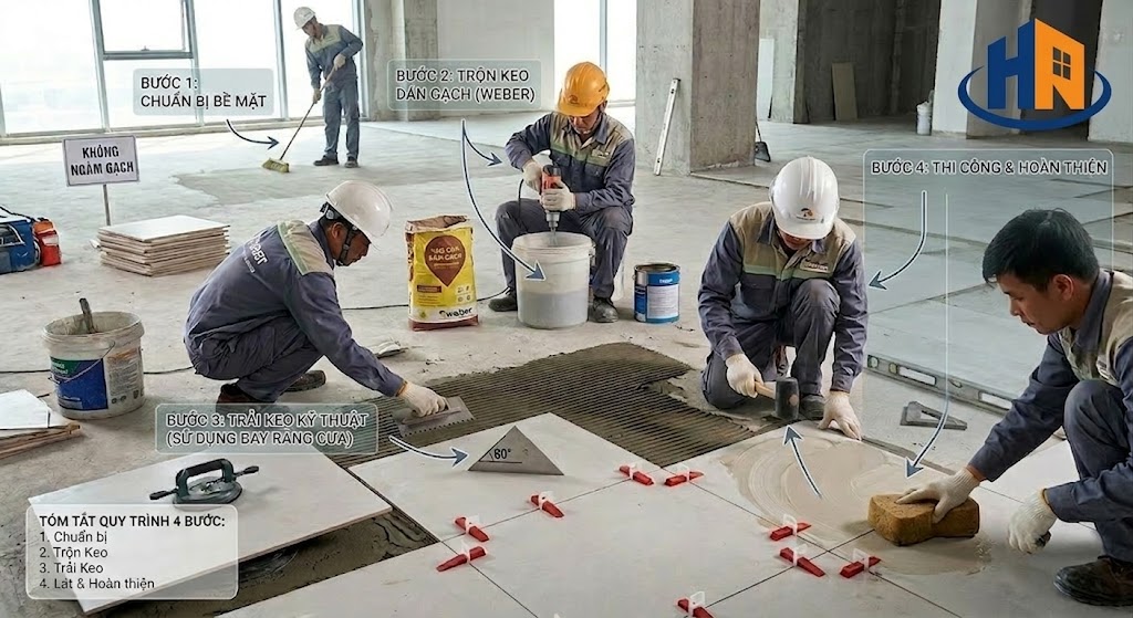 keo dán gạch bình chánh - Quy Trình Thi Công Ốp Lát