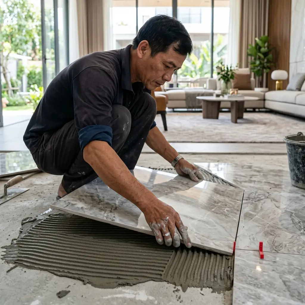 Thi Công Keo Dán Gạch AKKA Cam