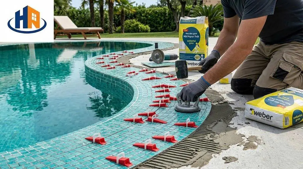 định mức keo dán gạch ngoài trời - thi công