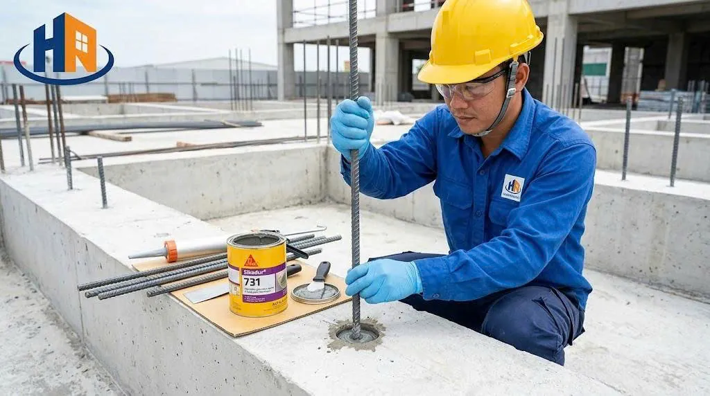 Thi Công Cấy Thép Bằng Sikadur 731