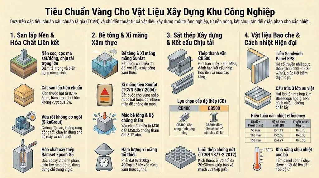 Tiêu Chuẩn Chọn Vật Liệu Xây Dựng Chuyên Dụng Cho Khu Công Nghiệp