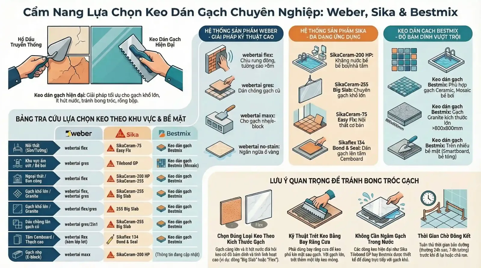 báo giá keo dán gạch mới nhất - Ứng Dụng Của Từng Loại Keo Dán Gạch