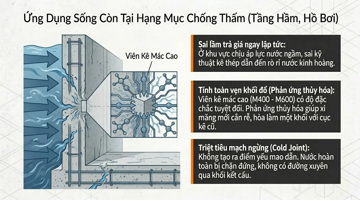 con kê bê tông long hậu - ứng dụng chống thấm