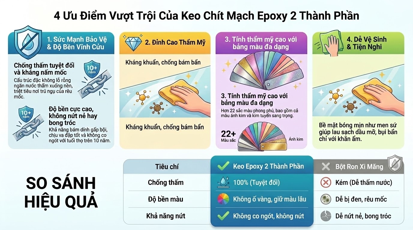 Ưu nhược điểm keo chít mạch 2 thành phần- ưu điểm
