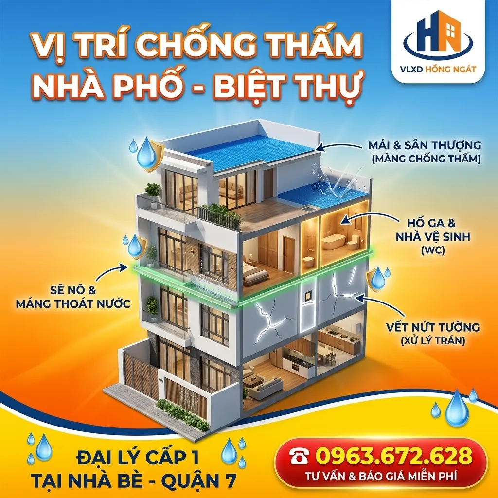 Vị Trí Chống Thấm Nhà Phố, Biệt Thự Và Đại Lý Cấp 1