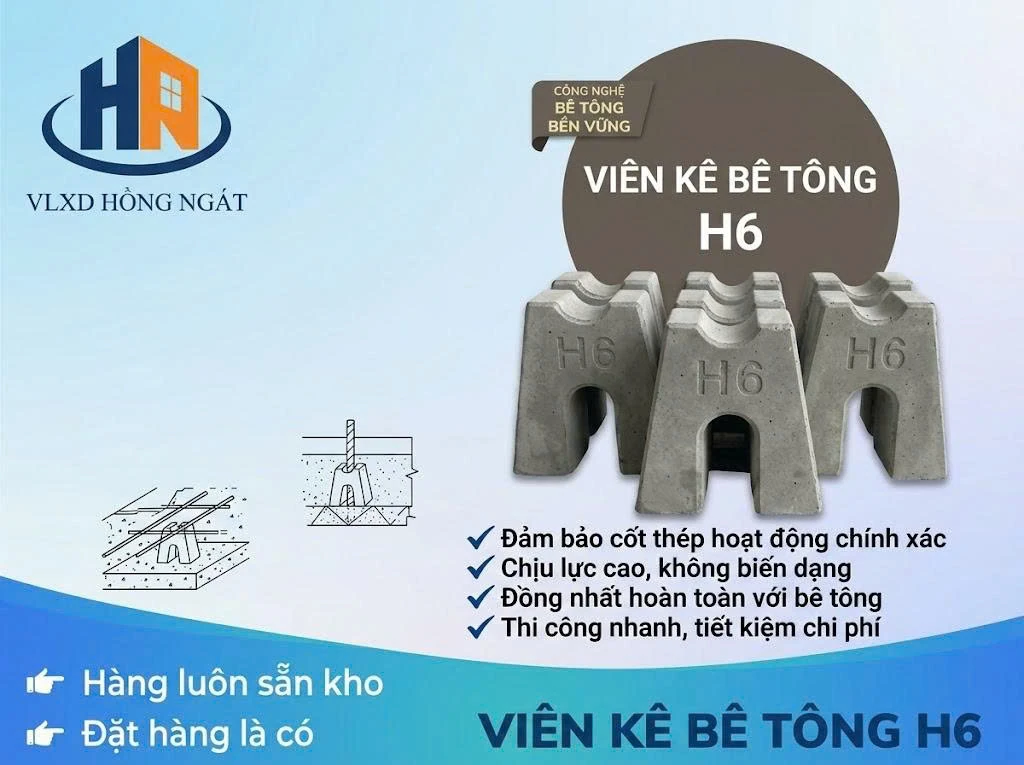 viên kê bê tông h6 - kê thép sàn lớp 2