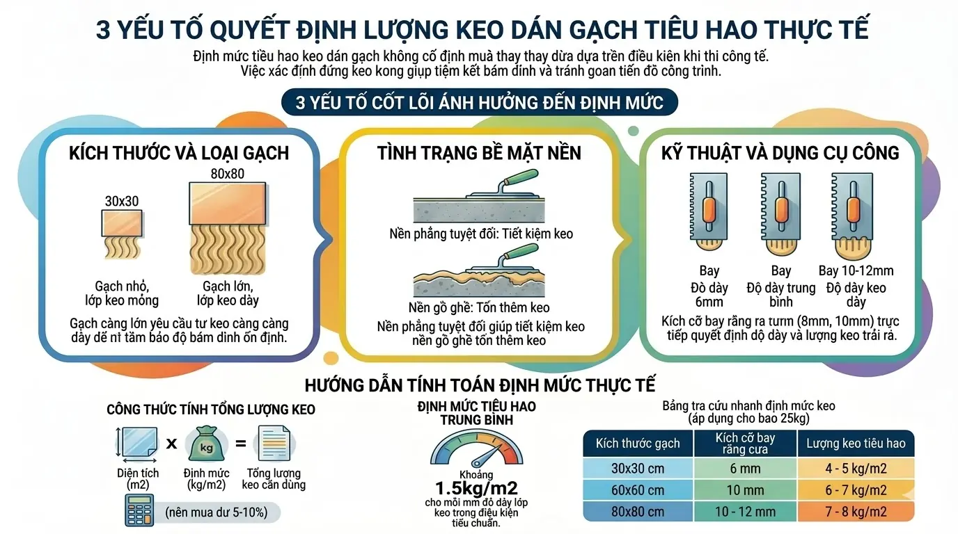 định mức sử dụng keo dán gạch - yếu tố hao hụt